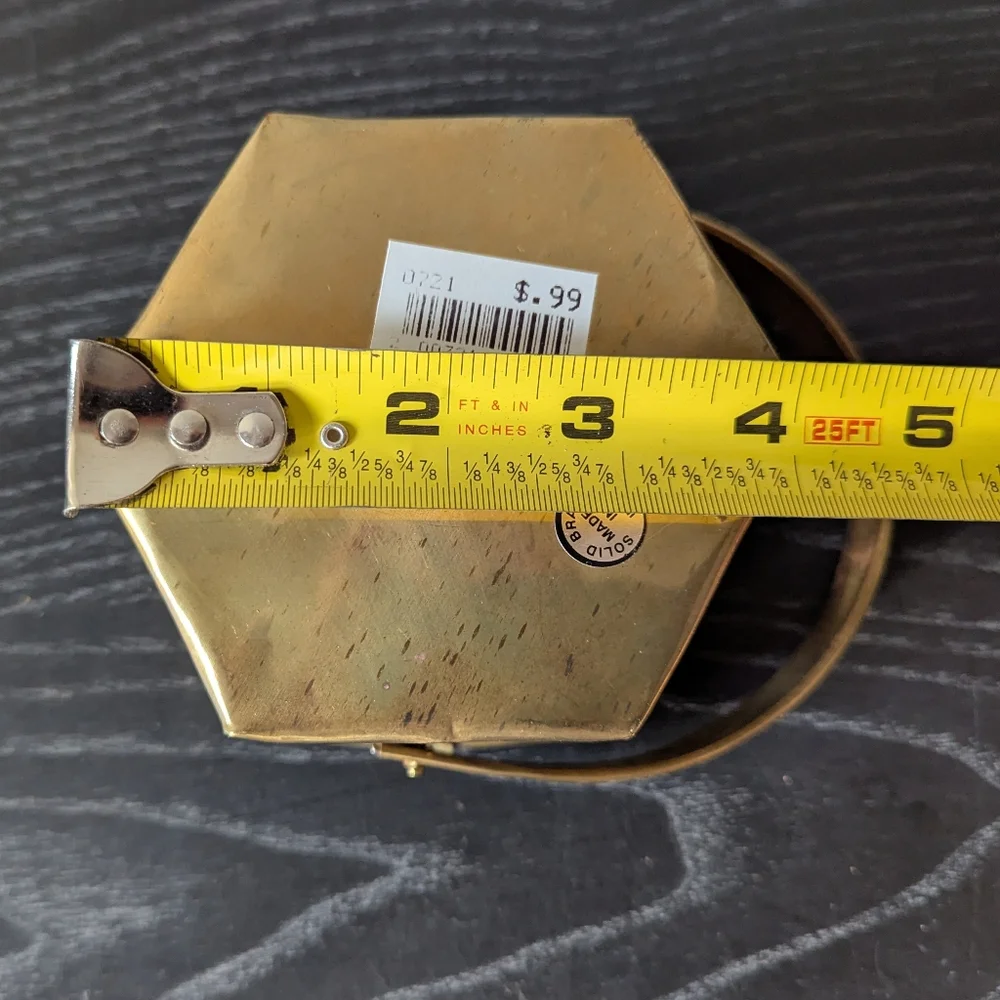 Vintage Solid Brass Small Hexagon Basket W/ Fold Down Handle 2.5'' X 4